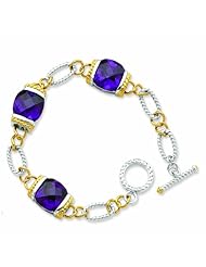 Genuine .925 Sterling Silver Vermeil Purple Cz Bracelet 7.5 Inch Length. 100% Satisfaction Guaranteed.
