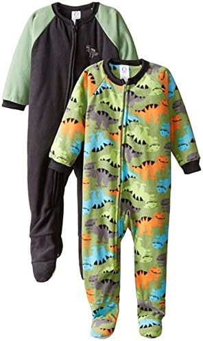 Boy's Size 7 DINOSAUR Dino Set of 2 Fleece Footed Blanket Pajama Sleepers