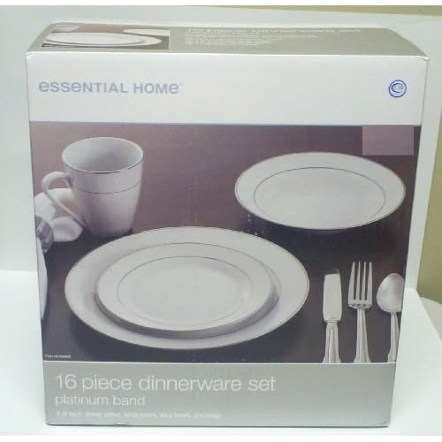 Essential Home 16 Pc Dinnerware Set Platinum band