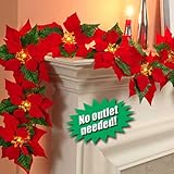 Cordless Lighted Poinsettia Garland