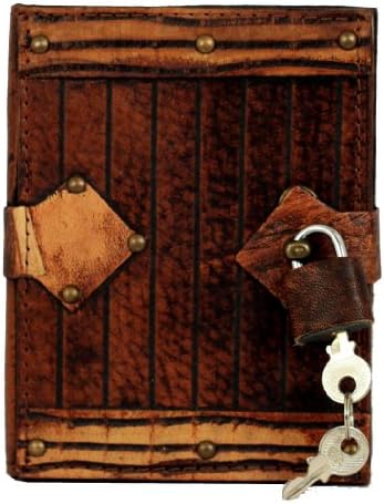 Engraved Lined Pattern Padlock Refillable Leather Journal / Diary / Lock / Brown / Notebook / Lined Pages Book Women Men Children Office Work