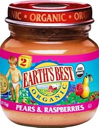 Earth's Best Organic 2nd Pears & Raspberries 4 Ounce Jars (Pack of 12)