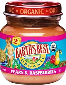 Earth's Best Organic 2nd Pears & Raspberries 4 Ounce Jars (Pack of 12)