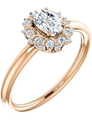 14K Rose Gold Oval Cut Diamond Flower Inspired Ring -- LIFETIME WARRANTY