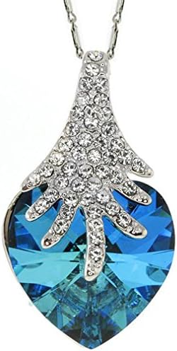 Crystalbella Bermuda Blue Heart Shape Pendant And Chain With Swarovski Elements Jewelry
