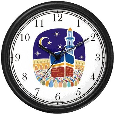 Mecca or Makkah al-Mukarramah - The Kaaba - during the Hajj Moslem or Muslim Theme Wall Clock by WatchBuddy Timepieces (Hunter Green Frame)
