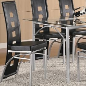 Click here to buy Dining Chair in Silver Metal Black Leather Like (Set of 2) by Coaster.