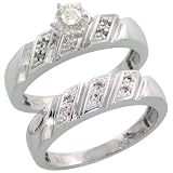 Sterling Silver 2-Piece Diamond Engagement Ring Set, w/ 0.10 Carat Brilliant Cut Diamonds, 3/16 in. (5mm) wide, Size 10