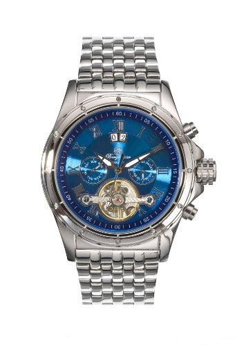 Burgmeister Royal Automatik BM127-131 Herren Automatik Uhr Edelstahl silber blau Tag/Datum/Monat offene Unruh