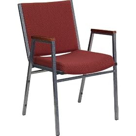 Heavy Duty, 3'' Thick Padded, Burgundy Patterned Upholstered Stack Chair with Arms... by Furniture Crew
