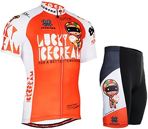 Outdoor Cycling MTB Compression Cartoon Cute T-Shirt & Shorts Suit f_d057 Orange