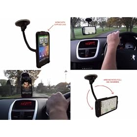 Vierra - Definitive HTC Desire HD Car Kit Pack with Rotating Windscreen Holder Mount Stand and Free Case & Car Charger