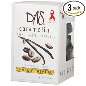 Das Caramelini French Salted Caramels, Cafe Cortado, 4-Ounce Boxes (Pack of 3) by Caramels
