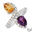 Fpj Attractive Brand New High Quality Ring With 3.25Ctw Precious Stones - Genuine Clean Diamonds, Amethyst And Citrine Made Of White Gold Size 7