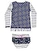 RuffleButts® Little Girls Navy Striped Polka Long Sleeve Rash Guard Bikini