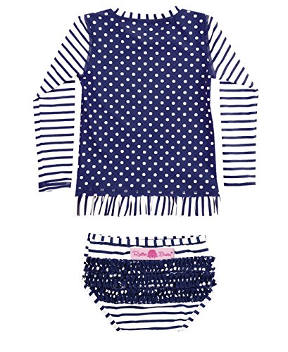 RuffleButts® Little Girls Navy Striped Polka Long Sleeve Rash Guard Bikini
