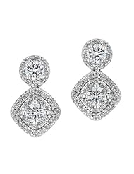 Diamond Cushion Frame Drop Earrings 1ctw