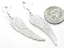 Trendy Bright Silver Tone Angel Wing Dangle Earrings 2 3/4" Drop (Bright Silver)
