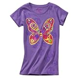 Girls' Purple Short-Sleeve Butterfly Peace Sign Glitter Tee S