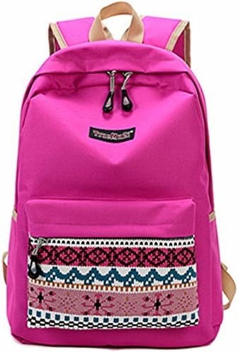 TOPEST Causal Style Lightweight Canvas Laptop Bag Cute Backpacks Shoulder Bag School Backpack Travel Bag (Rose Pink Fireworks)