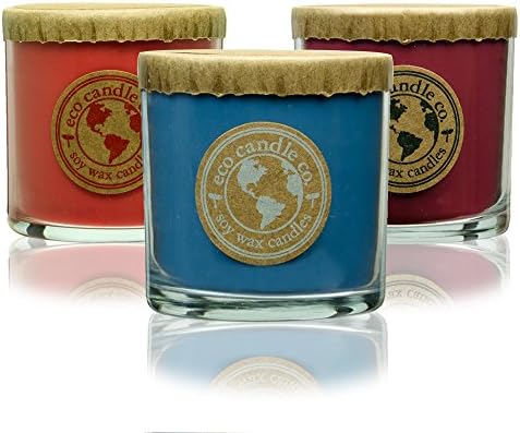 Eco Candle "FRUIT MARKET" 3 Pack of Scented Soy Candles in 5oz Recycled Glass Tumblers - Includes 3 Candles, one of each; Blueberry Patch, Strawberry Rhubarb &amp; Apple Orchard Soy Candles. 100% USA Made