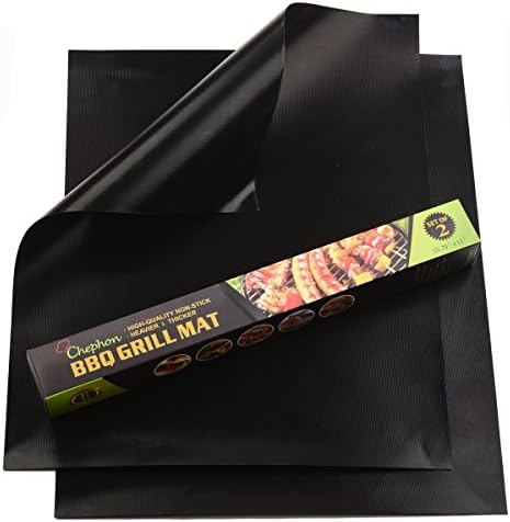 Chephon(TM) Premium Grill Mat - Heavy Duty Reusable Non-Stick BBQ Sheet for Easy Grilling, Set of 2 | Great for Gas Charcoal Electric Grills