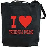 Canvas Tote Bag Black  I Love Trinidad & Tobago  Country