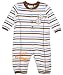 Franco Apparel Baby-Boys Newborn Peanuts Terry Coverall Rompers Set, Blue/Brown Stripes, 3 Months