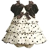 Bonnie Jean Baby/INFANT 12M-24M 3-Piece BROWN IVORY TIERED FLOCK DOT Special Occasion Flower Girl Holiday Party Dresss/Jacket Set