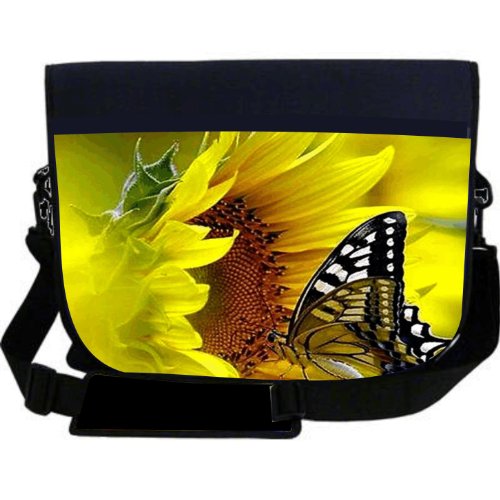 Butterfly on Sunflower NEOPRENE Laptop Sleeve Bag Messenger Bag - Laptop Bag -Notebook Bag - for Macbook Pro, Aspire, Samsung, Acer, ASUS, Dell, HP, Lenovo, Sony, Toshiba Unisex - Ideal Gift for all occassions!