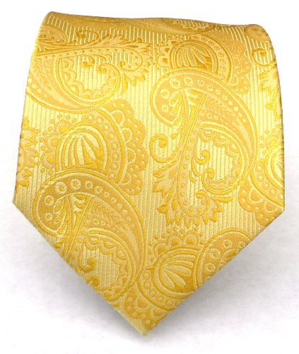 100% Silk Woven Yellow Gold Paisley Extra Long Tie