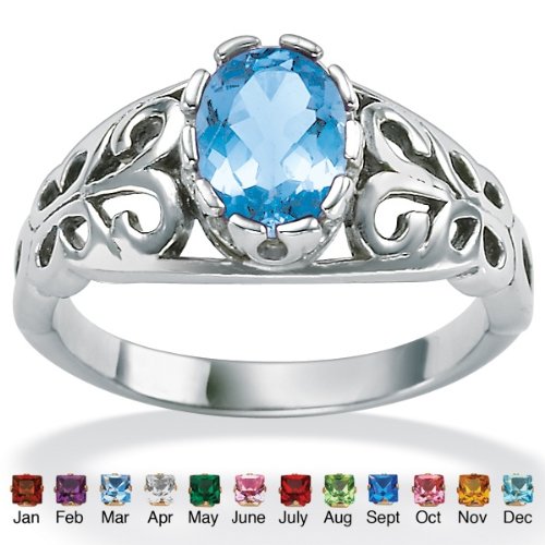 Antiqued Sterling Silver Birthstone Ring- March- Simulated Aquamarine