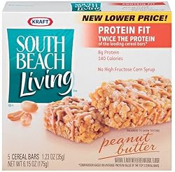 South Beach Living  Protein Cereal Bars, Peanut Butter, 5-Count Bars (Pack of 4)