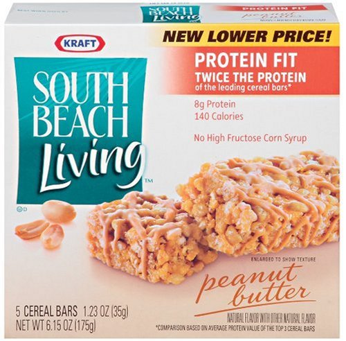 South Beach Living High Protein Cereal Bars, Peanut Butter, 5-Count Bars (Pack of 4)