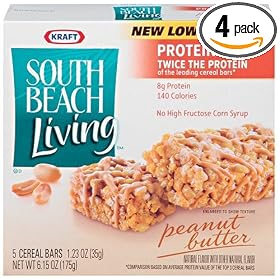South Beach Living  Protein Cereal Bars, Peanut Butter, 5-Count Bars (Pack of 4)