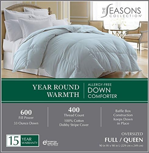 The Seasons Collection® Light Weighted Year Round Warmth Strip Down Sky Blue Comforter Oversize QUEEN Set Mother's Day On Sale