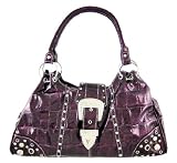 Glossy Purple Mock Croc Studded Rhinestone Buckle Purse