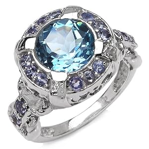3.75 Carat Genuine Blue Topaz and Tanzanite Silver Ring by