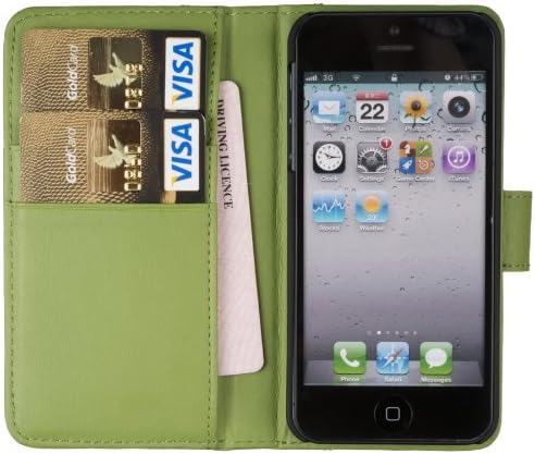 Chelsea Indulgent Real Leather Compact Wallet Case for iPhone 5 5S with Card Holder in Hot Green
