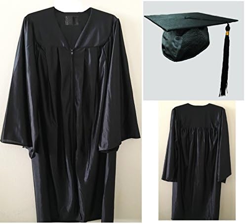Graduation Cap &amp; Gown set (with tassel), Shiny Black (5'3-5'5)
