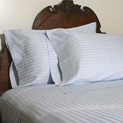 ELEGANCE 1000 Thread Count Bed Sheet Set Egyptian Cotton Sateen Stripe Blue (Full).