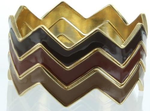 Chevron Bracelet Set, 3pc Brown Mix Chevron Bracelet Set. 2.8" in Diameter.