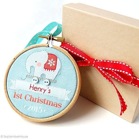 Personalized Baby's First Christmas Ornament 2015 Custom Holiday Ornament in Elephant Pull Toy design