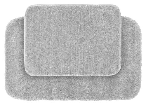 Garland Rug 2-Piece Traditional Nylon Washable Bathroom Rug Set, Platinum Gray