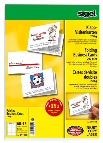 SIGEL - Cartes de visite doubles, 85/170 x 55 mm, extra blanc 200 g/m2, carton prestigieux, avec microperforation, pour imprimantes jet d'encre et laser et copieu