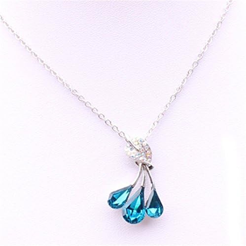 Dasion Crystal Necklace Peacock Collarbone Chain Spring Leaves(Blue)