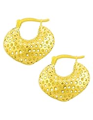 14 Karat Yellow Gold Puffed Heart Hoop Earrings