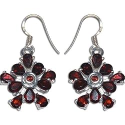 Garnet Drop-earrings Sterling Silver Jewelry 1.5 Inches