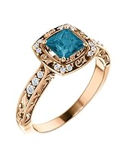 18K Rose Gold 5.00x5.00mm Princess Cut London Blue Topaz and Diamond Ring -- LIFETIME WARRANTY