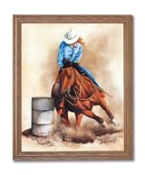 Western Rodeo Cowgirl Barrel Racer Hat Horse Animal Home Decor Wall Picture Oak Framed Art Print